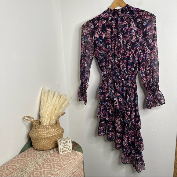 MISA Los Angeles Savanna Asymmetrical Mini Dress Ditsy Multi Ruffle Romantic S - Picture 7 of 17